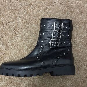 Zara Black Leather Combat Boots with Buckles